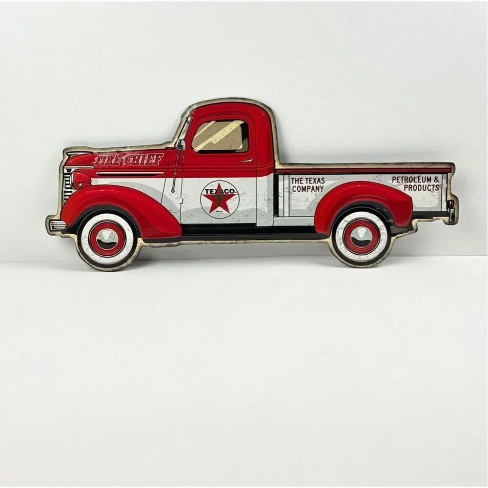 Texaco Fire Chief Truck Metal Tin Display Sign Embossed Shop Standard Motor Oil